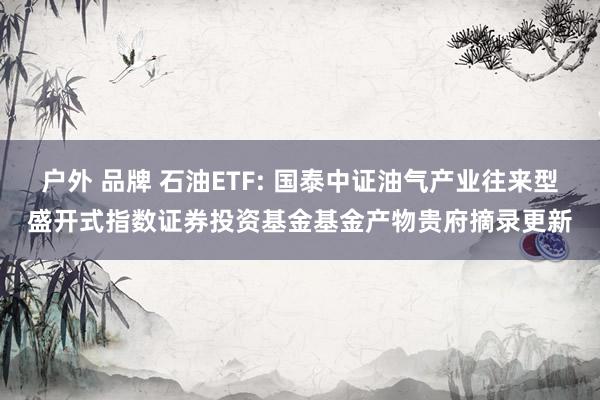 户外 品牌 石油ETF: 国泰中证油气产业往来型盛开式指数证券投资基金基金产物贵府摘录更新